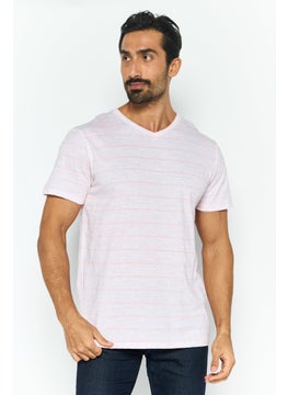 Men V-Neck Short Sleeve Stripe Heather T-Shirt, Pink