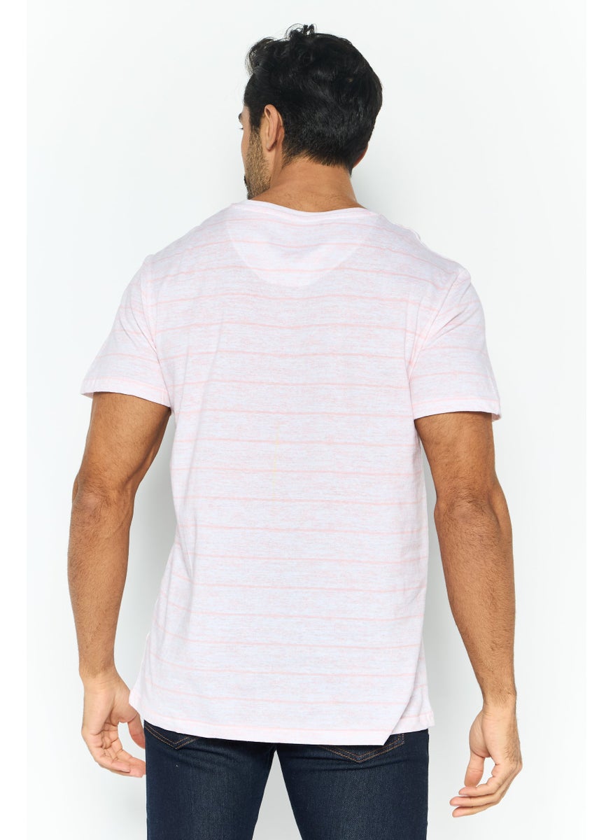 Company Eighty One - Men V-Neck Short Sleeve Stripe Heather T-Shirt, Pink - Image 1