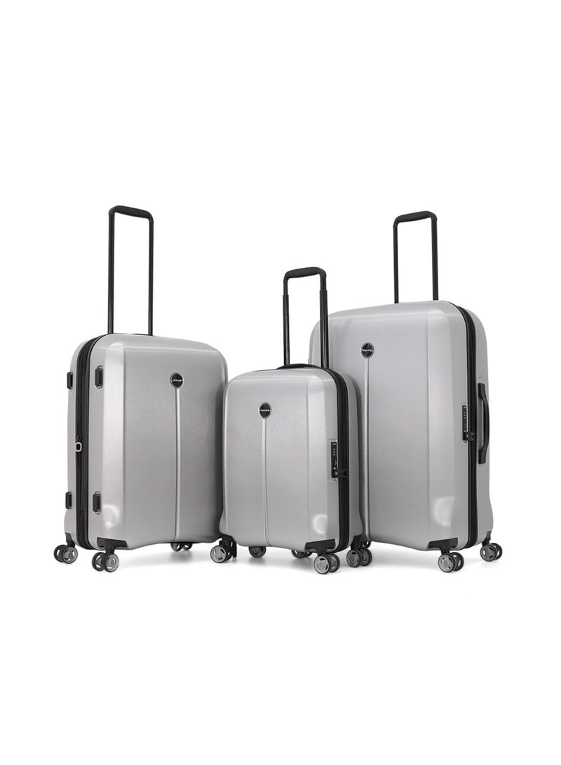 Verage  حقيبة سفر صلبة بعجلات، مجموعة من 3 قطع مع عجلة دوارة مزدوجة، فضية (S-20 بوصة، M-24 بوصة، L-28 بوصة) - Image 1