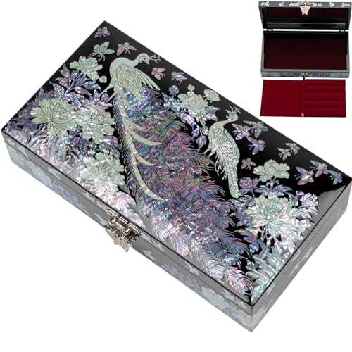February Mountain Exquisite Mother of Pearl Peacock Design Jewelry Box: Artistry, Elegance, and Versatile Storage Gifts for Women - Image 1