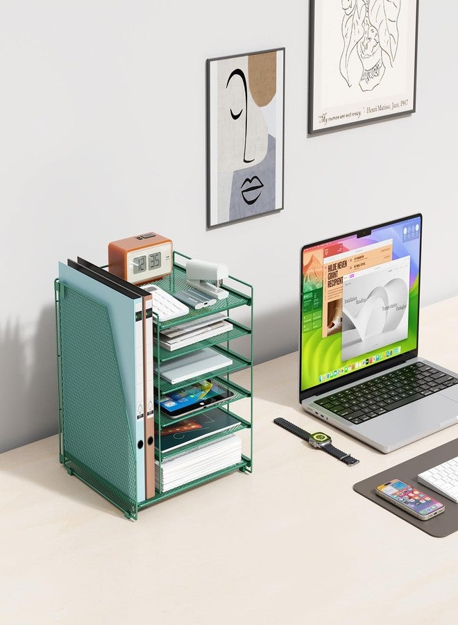 gianotter Desk Organizers and Accessories, 6-Tier Paper Organizer with Magazine Rack, File Organizer for Desk, Office Desk Accessories & Workspace (Green) - Image 4