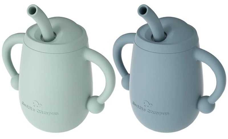 Cuddle Campus Pack of 2 Silicone Baby Training Cup, Shatterproof Toddler Sippy Cups with Straw, Open Cup for Baby, 6+ Months 4 Oz - Image 1