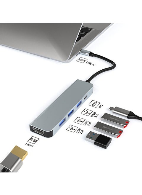 5 in 1 USB C Hub HDMI Multiport Adapter,USB C Digital AV Adapter with 4K HDMI Output for iPhone 16 15,Multiport Adapter to HDMI,3 USB 3.0 and USB-C PD Fast Charger Port for MacBook Pro
