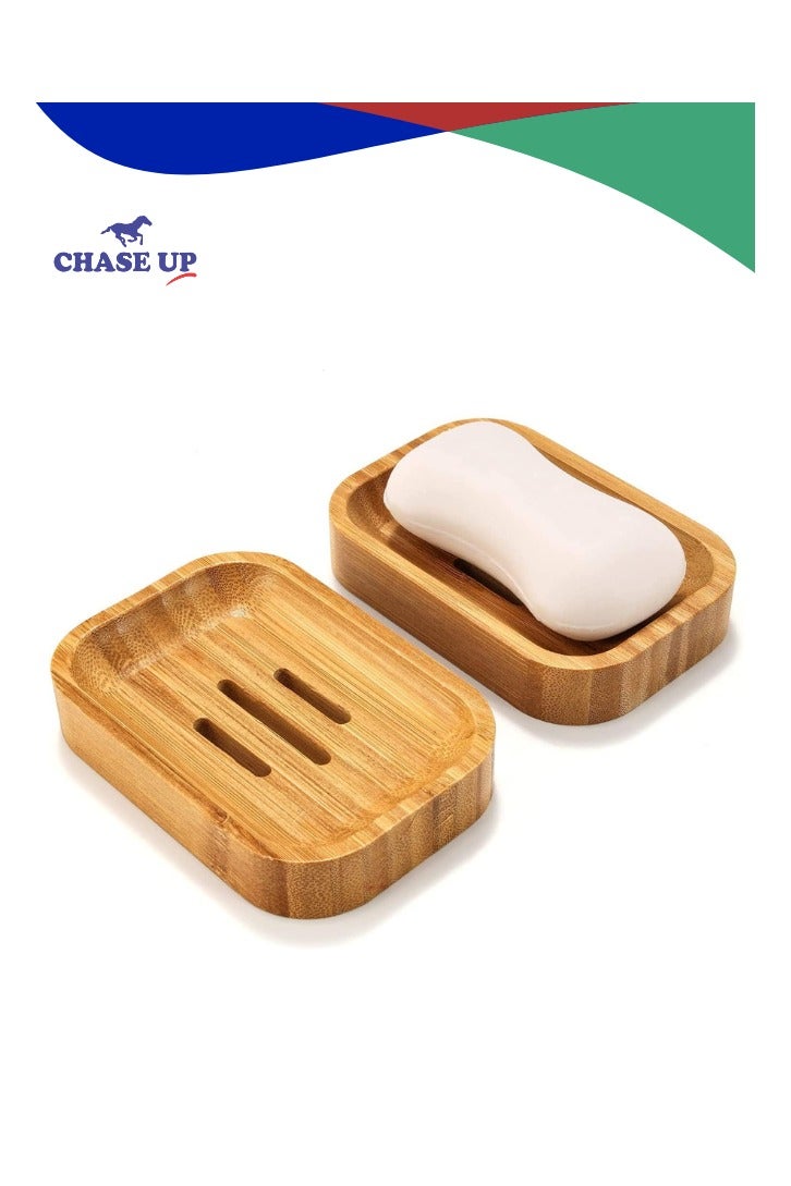 تشيس اب حامل صابون من الخيزران، قطعتين، طبق صابون خشبي للاستحمام، وعاء صابون سفر، صينية صابون حوض المطبخ، حامل صابون أطباق طبيعي لجدار الدش، صينية حوض المطبخ، مجموعة ملحقات الحمام - Image 1
