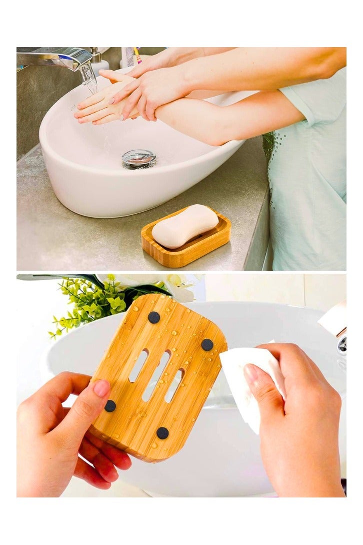 تشيس اب حامل صابون من الخيزران، قطعتين، طبق صابون خشبي للاستحمام، وعاء صابون سفر، صينية صابون حوض المطبخ، حامل صابون أطباق طبيعي لجدار الدش، صينية حوض المطبخ، مجموعة ملحقات الحمام - Image 2