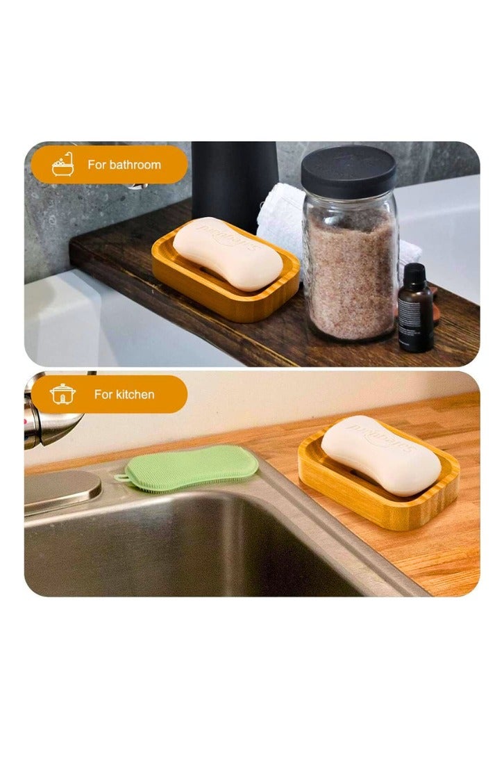 تشيس اب حامل صابون من الخيزران، قطعتين، طبق صابون خشبي للاستحمام، وعاء صابون سفر، صينية صابون حوض المطبخ، حامل صابون أطباق طبيعي لجدار الدش، صينية حوض المطبخ، مجموعة ملحقات الحمام - Image 3