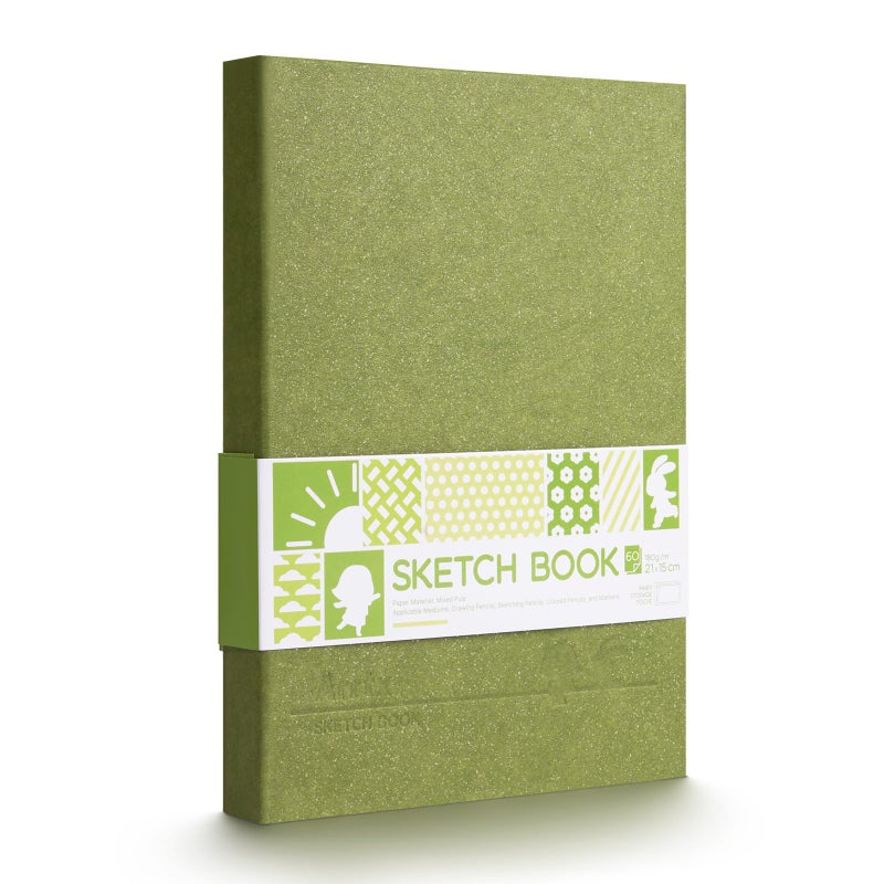 Arrtx Premium Hardcover Sketch Book, 60 Sheets/120 Pages, 180 GSM Thick Acid-Free Drawing Paper, Hardbound Sketch Pad with Inner Pocket, Green 8.5"x6.1" Sketchbook - Image 1