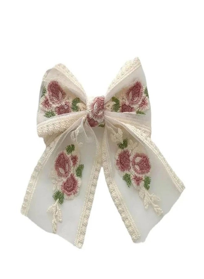 Ashkash 1pc Enchanting Girls Super Fairy Embroidered Double Layer Romantic Flower Hair Clip - Large Back Head Spring Clip with Premium Feel - Image 1