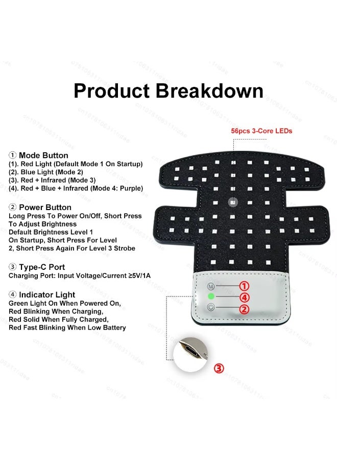 BlueFire Advanced Red & Infrared Light Therapy Cap for Hair Regrowth – 56 LED Medical-Grade Diode Laser Hat with 450nm, 660nm & 850nm Wavelengths – 4 Modes, Rechargeable Battery, Skin-Friendly PU Light Board for Men & Women – Portable Hair Loss Treatment Device for Home Use - Image 5