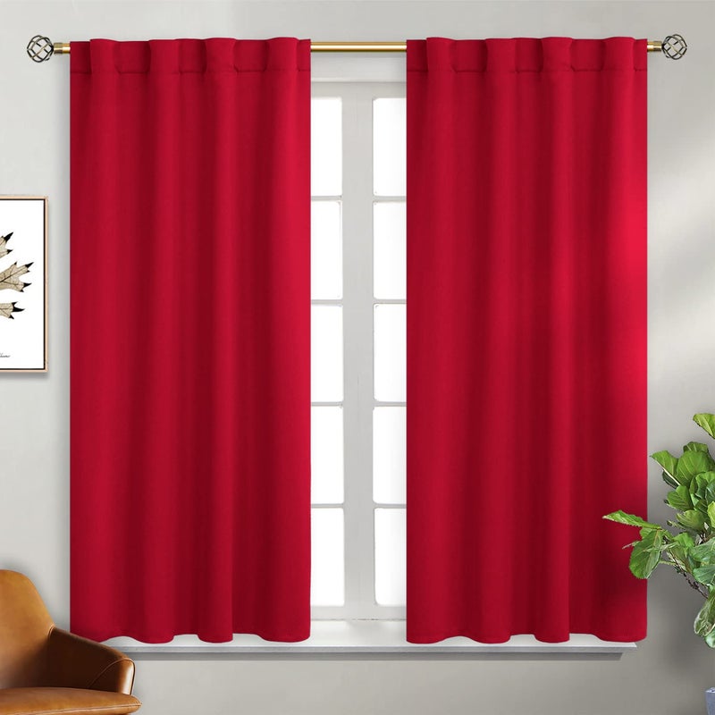 BGment Blackout Curtains for Bedroom - 45 Inch Rod Pocket and Back Tab Thermal Insulated Room Darkening Curtains for Living Room, 2 Curtain Panels (38 x 45 Inch, Red) - Image 1