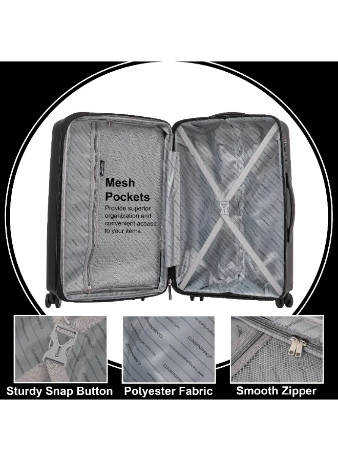 كابينبرو حقيبة سفر بعجلات دوارة  درجة قابلة للتوسيع من البولي بروبلين خفيفة الوزن مقاس كبير بسحاب آمن أسود