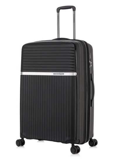 CABINPRO Light Weight PP Fashion Trolley Luggage Expandable Hard Case Large Checked Suitcase with Safe Zipper and 4 Quite 360° Double Spinner Wheels CP002 Black