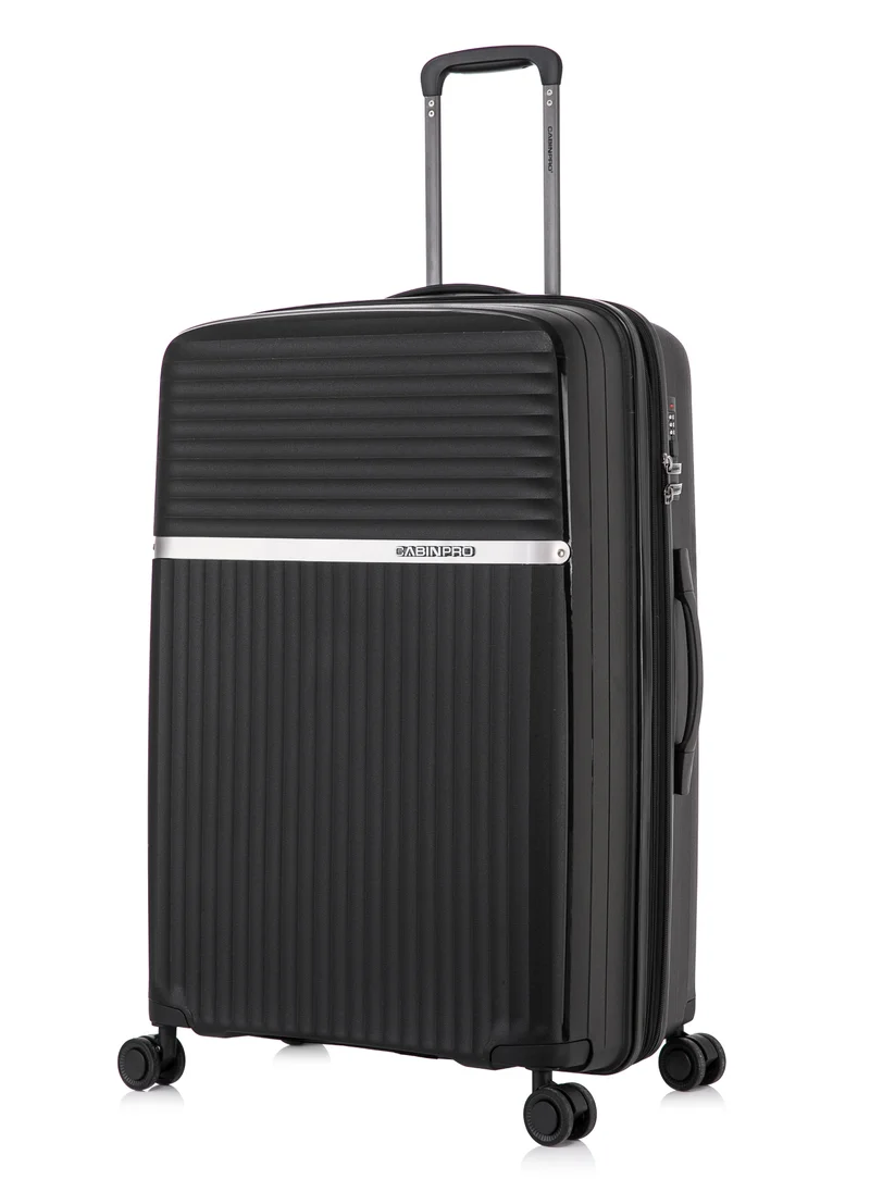 CABINPRO Light Weight PP Fashion Trolley Luggage Expandable Hard Case Large Checked Suitcase with Safe Zipper and 4 Quite 360° Double Spinner Wheels CP002 Black