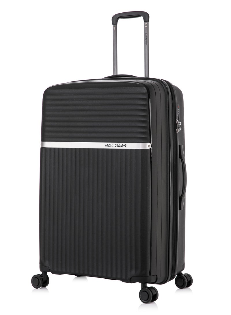 CABINPRO Light Weight PP Fashion Trolley Luggage Expandable Hard Case Large Checked Suitcase with Safe Zipper and 4 Quite 360° Double Spinner Wheels CP002 Black - Image 1
