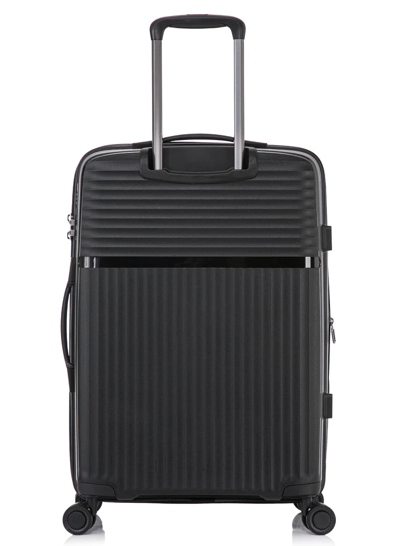 CABINPRO Light Weight PP Fashion Trolley Luggage Expandable Hard Case Large Checked Suitcase with Safe Zipper and 4 Quite 360° Double Spinner Wheels CP002 Black