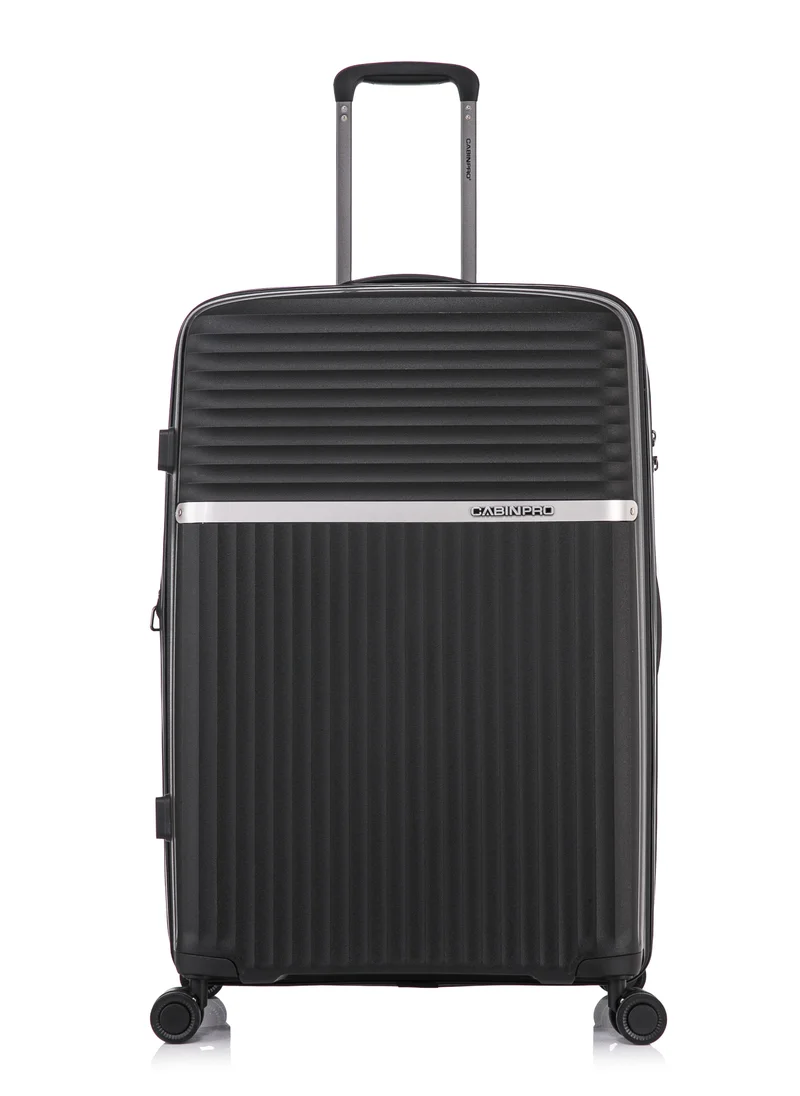 CABINPRO Light Weight PP Fashion Trolley Luggage Expandable Hard Case Large Checked Suitcase with Safe Zipper and 4 Quite 360° Double Spinner Wheels CP002 Black