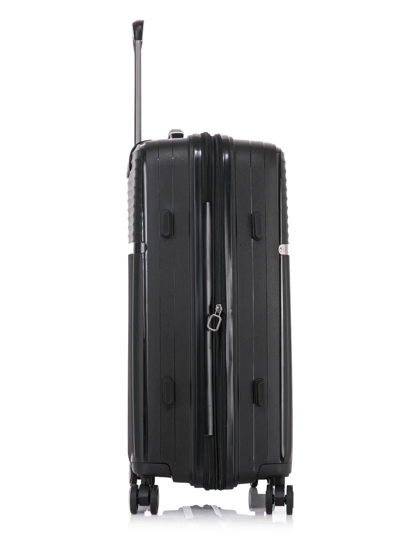 CABINPRO Light Weight PP Fashion Trolley Luggage Expandable Hard Case Large Checked Suitcase with Safe Zipper and 4 Quite 360° Double Spinner Wheels CP002 Black