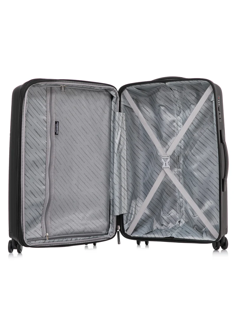 CABINPRO Light Weight PP Fashion Trolley Luggage Expandable Hard Case Large Checked Suitcase with Safe Zipper and 4 Quite 360° Double Spinner Wheels CP002 Black