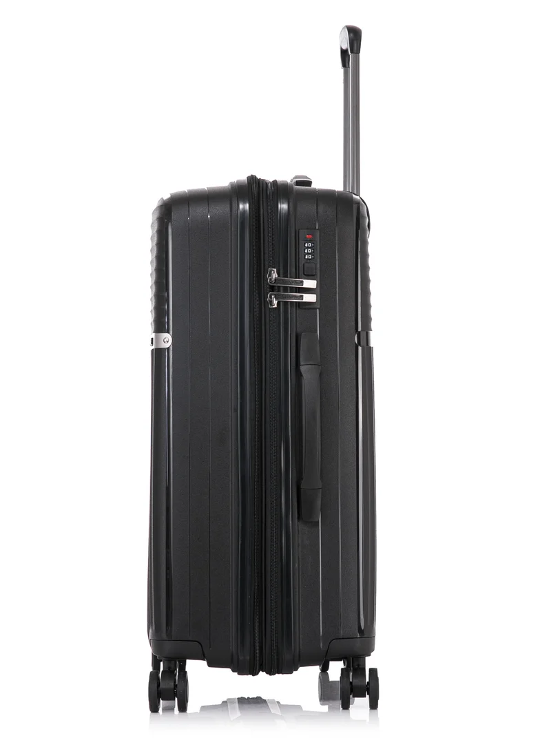 CABINPRO Light Weight PP Fashion Trolley Luggage Expandable Hard Case Large Checked Suitcase with Safe Zipper and 4 Quite 360° Double Spinner Wheels CP002 Black