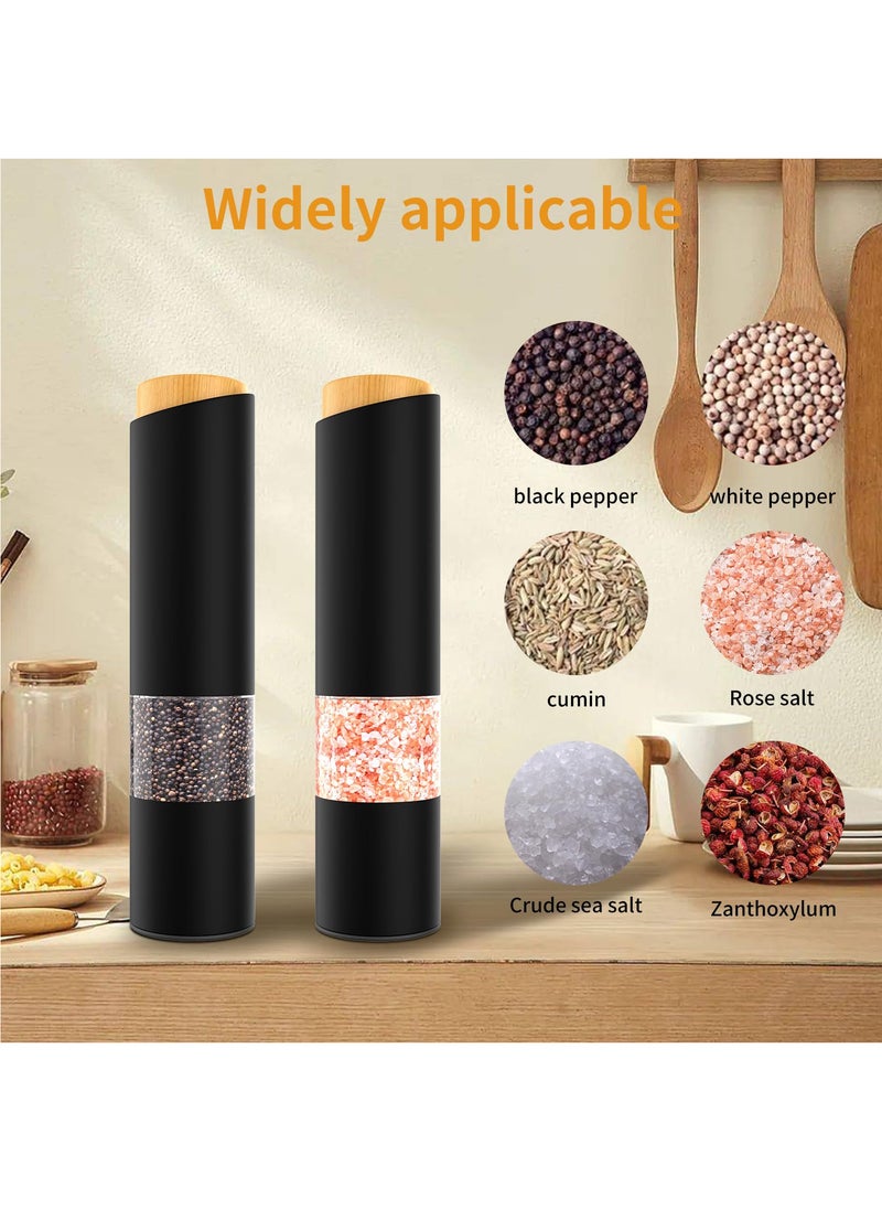 Hihonor Electric Salt and Pepper Grinder Set of 2, Automatic Operation Salt Pepper Mill Sets with Adjustable Coarseness, Battery Powered, LED light, One Hand Operation-Black  - Image 5