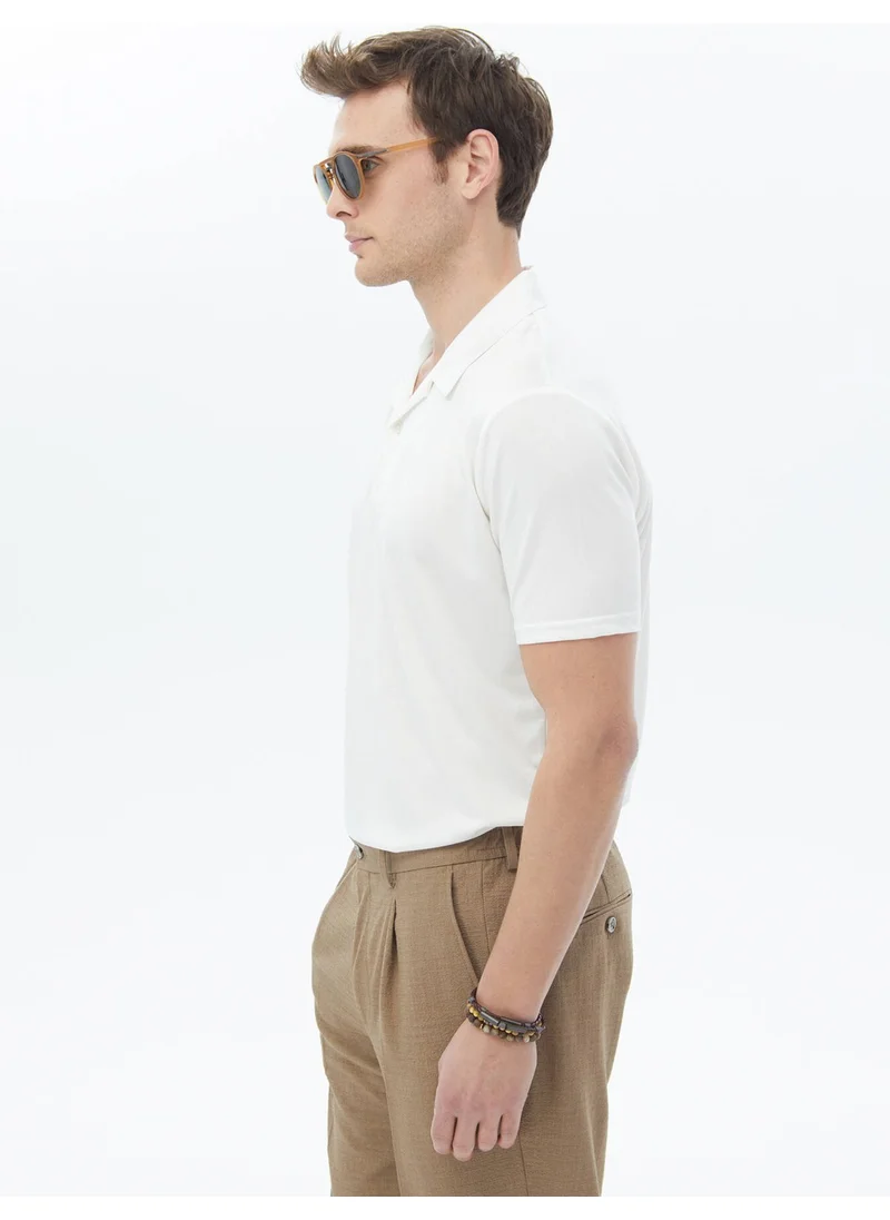 Kip White Plain Cuban Collar T-Shirt