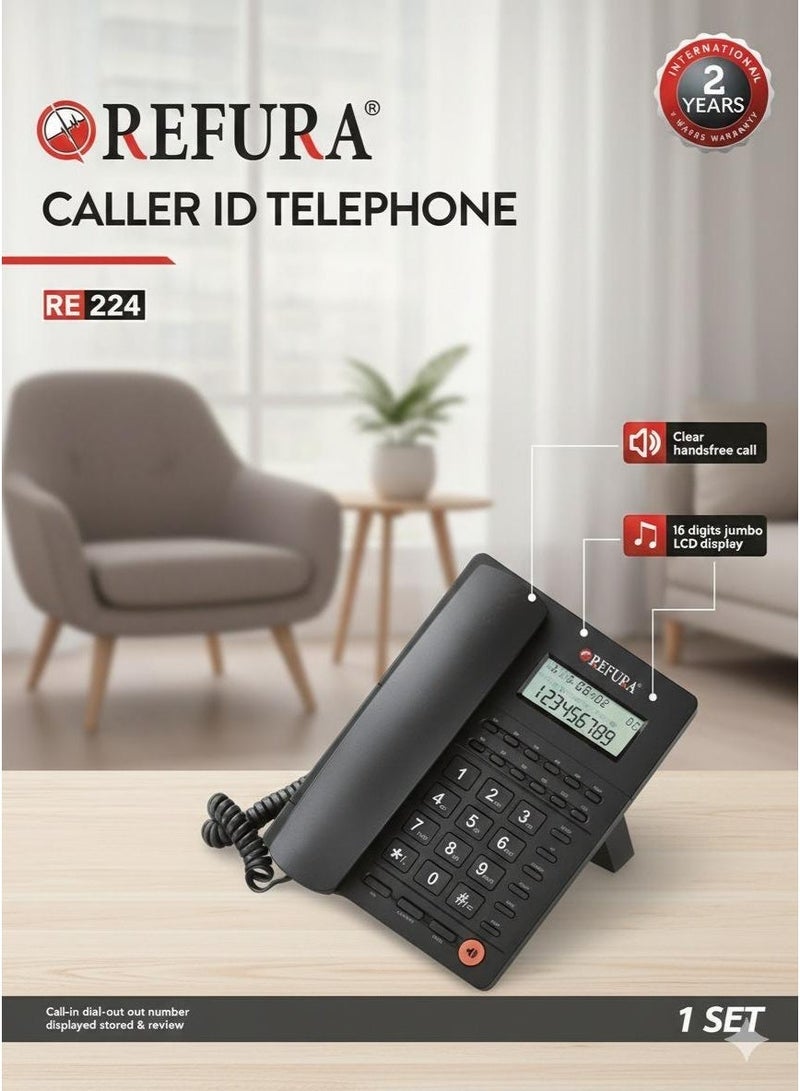 REFURA Caller ID Telephone, Large Button Corded Telephone, Wired Home Desktop Landline Phone with Caller ID, Handsfree Speakerphone, LCD Screen,Fast Dial Black RE-224 - Image 2