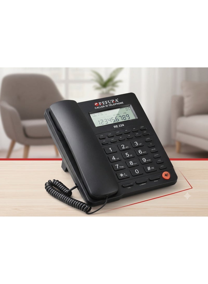 REFURA Caller ID Telephone, Large Button Corded Telephone, Wired Home Desktop Landline Phone with Caller ID, Handsfree Speakerphone, LCD Screen,Fast Dial Black RE-224 - Image 1