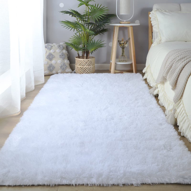 CAIYUECS Shag Area Rug Indoor Ultra Soft Fluffy Plush Rugs for Bedroom Living Room  Non-Skid Modern Nursery Faux Fur Rugs for Kids Room Home Decor (6x9 Feet  White)