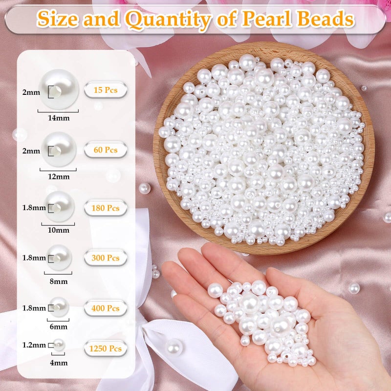 Anezus 2205Pcs White Pearls for Craft, Assorted Sizes Fake Pearl Beads, Sew on Pearls, Bulk Loose Pearl Beads with Holes for Jewelry Making, Bracelets, Necklaces, Hairs, Decoration, Vase Filler - Image 3