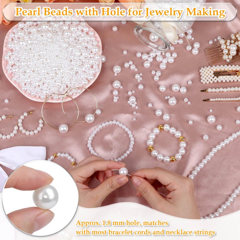 Anezus 2205Pcs White Pearls for Craft, Assorted Sizes Fake Pearl Beads, Sew on Pearls, Bulk Loose Pearl Beads with Holes for Jewelry Making, Bracelets, Necklaces, Hairs, Decoration, Vase Filler - Image 4