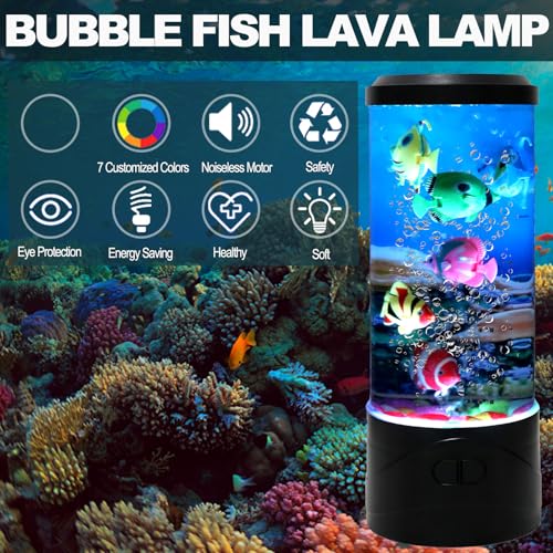 YPCOO Mini Bubble Fish Lamp,Fake Fish Tank Aquarium Lamp,Multi-Color Changing Aquarium Light with 6 Artificial Fish Night Lights-for Home Office Living Room Decor Gifts for Kids Adults (with 6 fishs) - Image 2