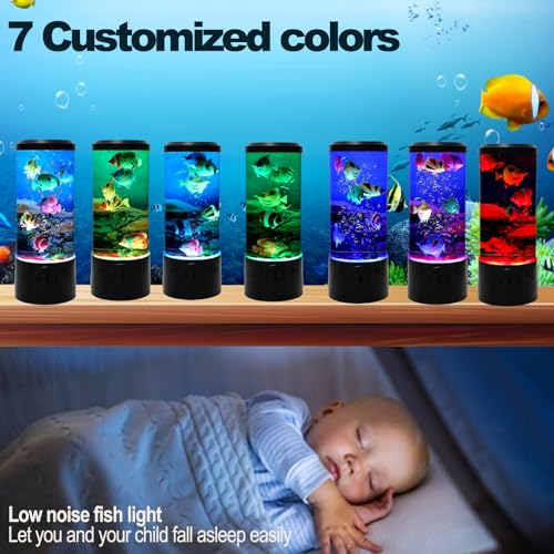 YPCOO Mini Bubble Fish Lamp,Fake Fish Tank Aquarium Lamp,Multi-Color Changing Aquarium Light with 6 Artificial Fish Night Lights-for Home Office Living Room Decor Gifts for Kids Adults (with 6 fishs) - Image 3