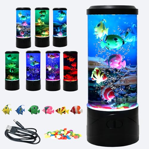 YPCOO Mini Bubble Fish Lamp,Fake Fish Tank Aquarium Lamp,Multi-Color Changing Aquarium Light with 6 Artificial Fish Night Lights-for Home Office Living Room Decor Gifts for Kids Adults (with 6 fishs) - Image 1