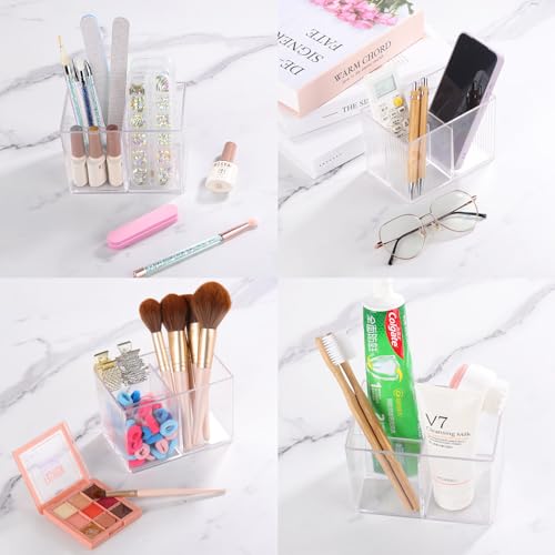 Ohlove Qtip Holder with Bamboo Lids, 3 Compartments Cotton Ball/Swabs Dispenser, Apothecary Jar Clear Plastic Bathroom Container for Storage and Organizer - Image 5