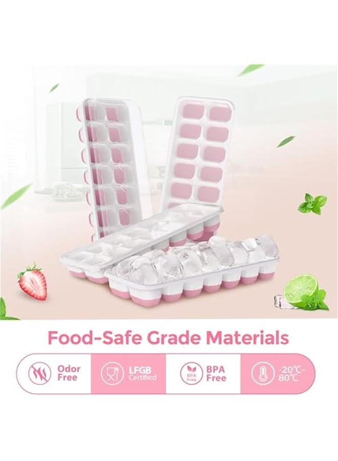 HOOKOR 4 Pack Ice Cube Trays, Easy-Release Silicone and Flexible 14-Ice Cube Maker with Spill-Resistant Removable Lid, BPA Free, for Cocktail, Beer, Stackable Flexible Ice Trays (Pink) - Image 2