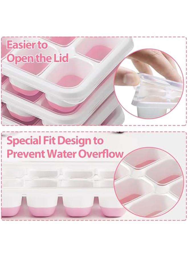 HOOKOR 4 Pack Ice Cube Trays, Easy-Release Silicone and Flexible 14-Ice Cube Maker with Spill-Resistant Removable Lid, BPA Free, for Cocktail, Beer, Stackable Flexible Ice Trays (Pink) - Image 4