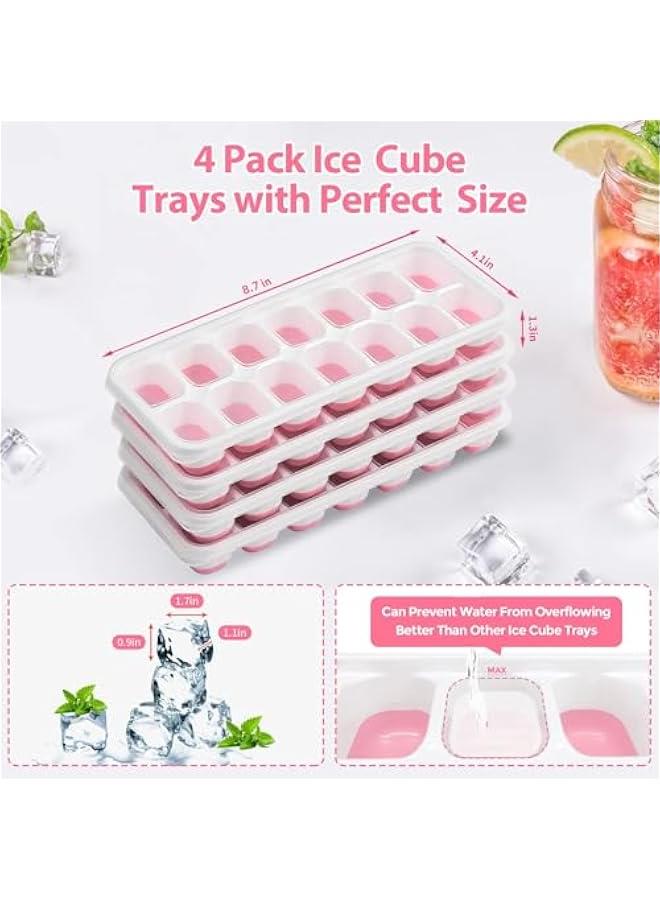 HOOKOR 4 Pack Ice Cube Trays, Easy-Release Silicone and Flexible 14-Ice Cube Maker with Spill-Resistant Removable Lid, BPA Free, for Cocktail, Beer, Stackable Flexible Ice Trays (Pink) - Image 5