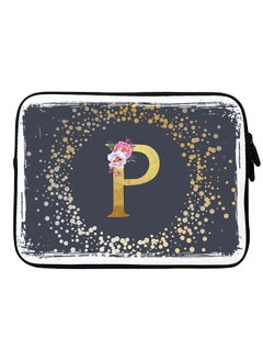 Stylizedd Laptop Sleeve Bag for Macbook 13, 14, 15, 16 inch- Custom Monogram Initial Letter Floral Pattern Alphabet - P  (Grey)  - Image 1
