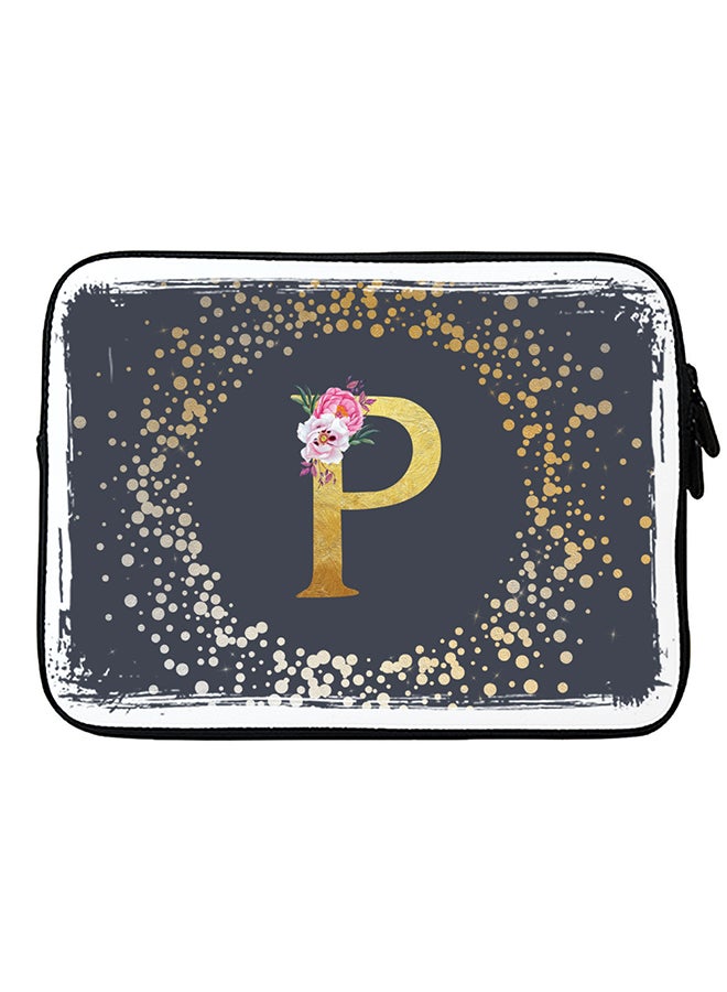 Stylizedd Laptop Sleeve Bag for Macbook 13, 14, 15, 16 inch- Custom Monogram Initial Letter Floral Pattern Alphabet - P  (Grey)  - Image 1