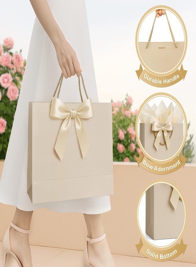 ANZNKU Gift Bag, 1 Pack Medium Gift Bags with Handles with Ribbon and 2 Tissue Paper 1 Greeting Card, Elegant Champagne Beige Paper Gift Bag for Valentine's Day, Wedding, Birthday Gift Wrap, Baby - Image 5