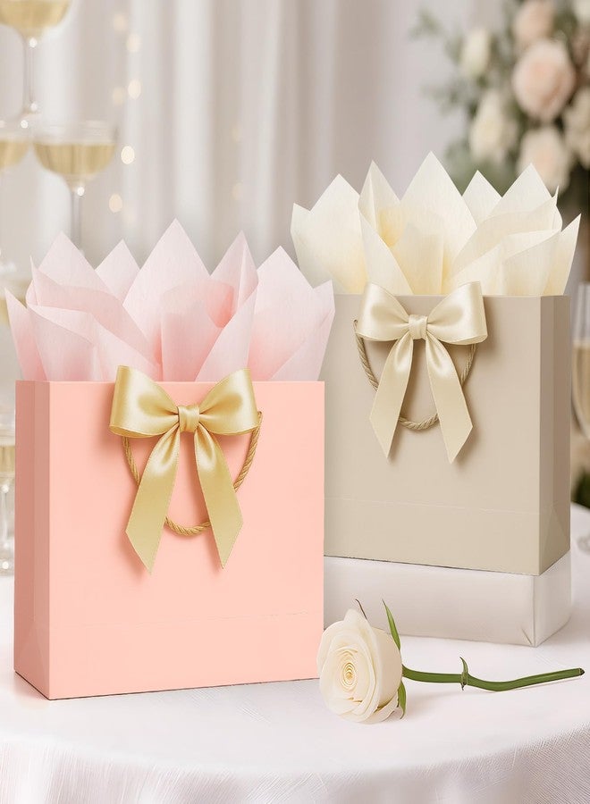 ANZNKU Gift Bag, 1 Pack Medium Gift Bags with Handles with Ribbon and 2 Tissue Paper 1 Greeting Card, Elegant Champagne Beige Paper Gift Bag for Valentine's Day, Wedding, Birthday Gift Wrap, Baby - Image 4