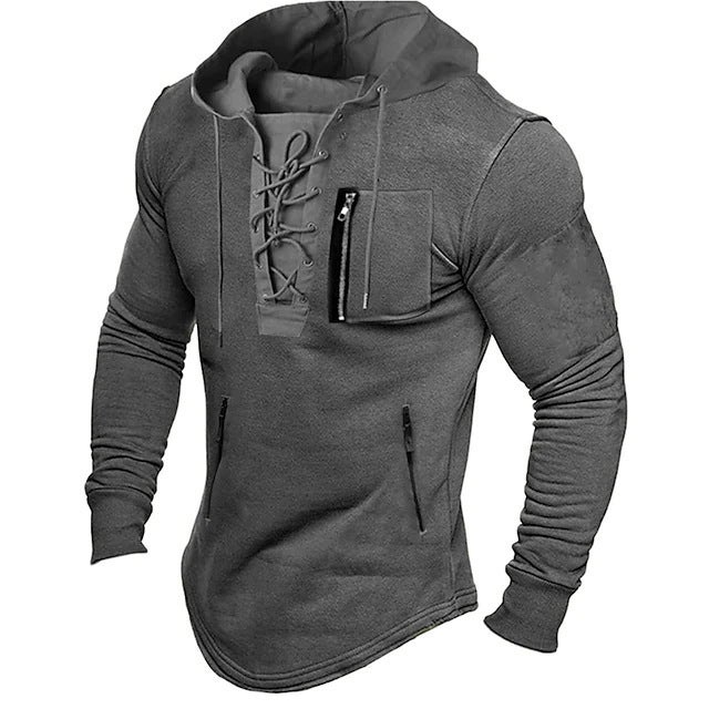 Generic 2024 Mens Spring and Autumn Hoodie Solid Color Lace-up Zipper Pocket Sports Streetwear Bronzing Sweatshirt Gray 