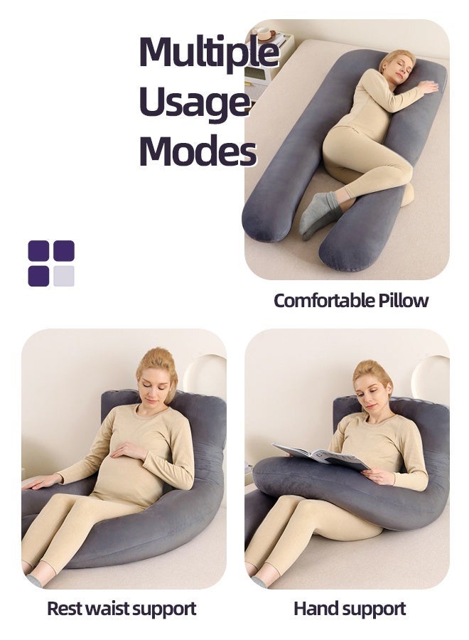 قف وسادة الحمل، حشوة قطنية من البولي بروبيلين 7D بوزن 1300 جرام، وسادة أمومة للجسم بالكامل 70×130 سم مع غطاء مخملي قابل للإزالة، تدعم البطن والظهر والوركين والساقين - Image 5