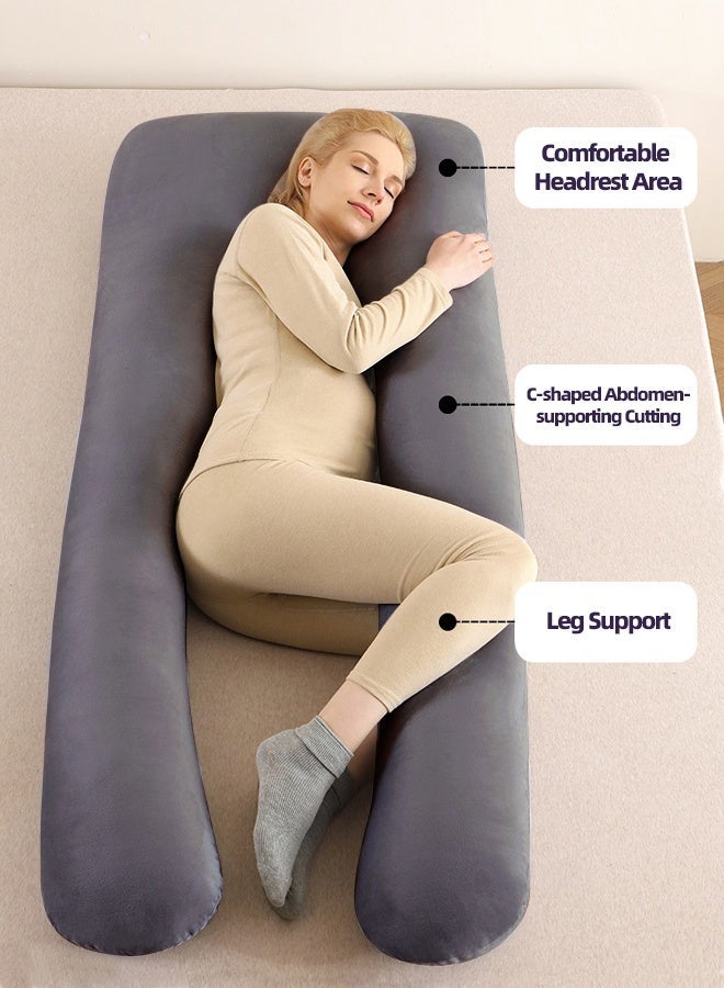 قف وسادة الحمل، حشوة قطنية من البولي بروبيلين 7D بوزن 1300 جرام، وسادة أمومة للجسم بالكامل 70×130 سم مع غطاء مخملي قابل للإزالة، تدعم البطن والظهر والوركين والساقين - Image 2