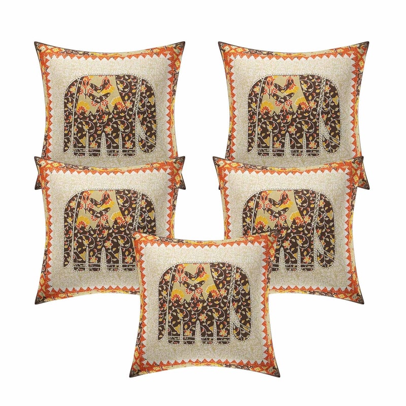 SkyKross - Everyday A New Thing SkyKross Everyday A New Thing Barmeri Special Hathi Pure Soft Cotton Diwan Cover Set 8 Pcs Set 5 Cushion Cover2 Bolster Cover1 Bedsheet Brown - Image 2