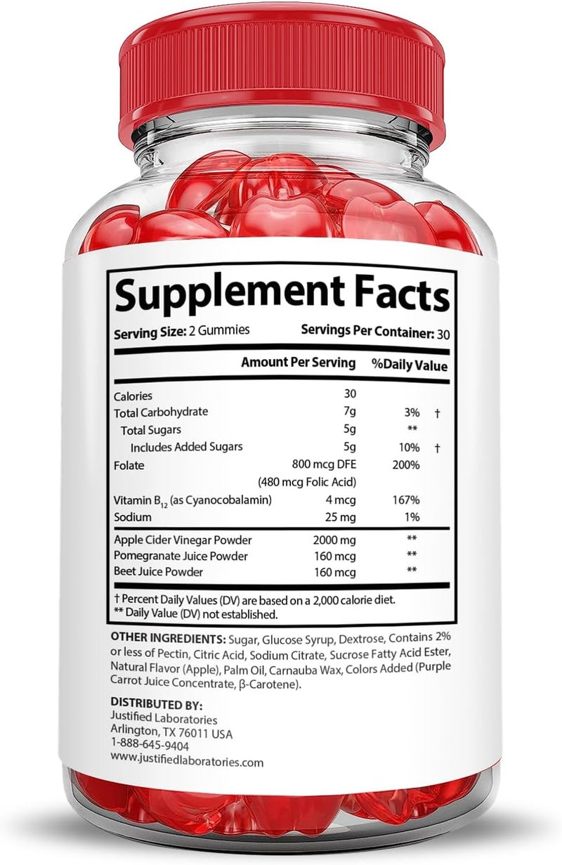 Justified Laboratories Valiant Keto ACV Gummies Extreme 2000MG Valant Keto Gummies Apple Cider Vinegar Formulated with Pomegranate Beet Juice Powder B12 Vegan Non GMO 60 Gummys - Image 5