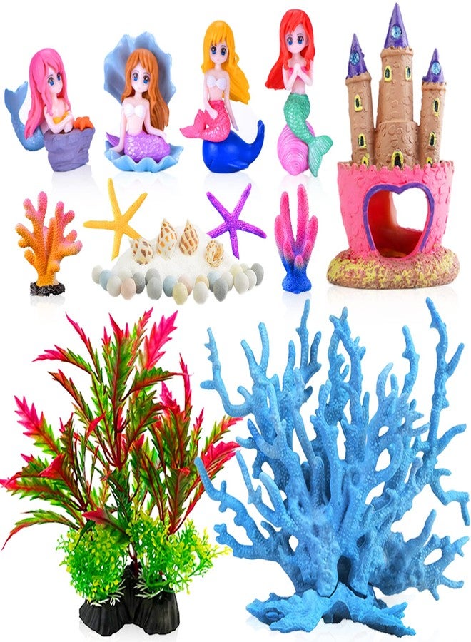 Kooterfun Mermaid's Castle Fish Tank Decorations-28pack Include Castle Hideout, Faux Coral,Starfish and Artificial Plastic Plants Aquarium Décor Accessories for All Fish-Pink - Image 1