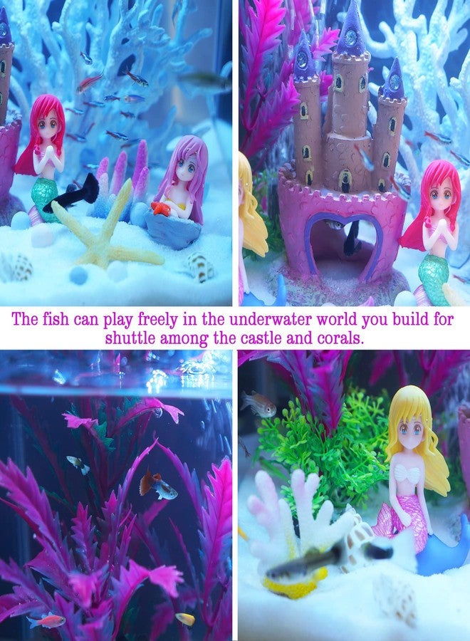 Kooterfun Mermaid's Castle Fish Tank Decorations-28pack Include Castle Hideout, Faux Coral,Starfish and Artificial Plastic Plants Aquarium Décor Accessories for All Fish-Pink - Image 2