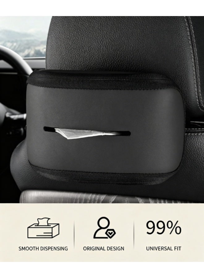 JACIRCLE Car Tissue Box, Leather Car Napkin Box, Universal Seat Back Tissue Box, Elastic Cord Strap Installation, Suitable For Car Interiors Of Cars, Trucks, Suvs, And Vans. - Image 3