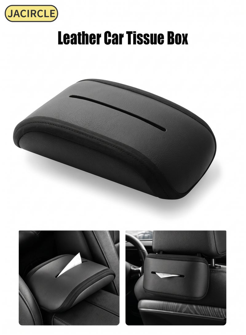 JACIRCLE Car Tissue Box, Leather Car Napkin Box, Universal Seat Back Tissue Box, Elastic Cord Strap Installation, Suitable For Car Interiors Of Cars, Trucks, Suvs, And Vans. - Image 1